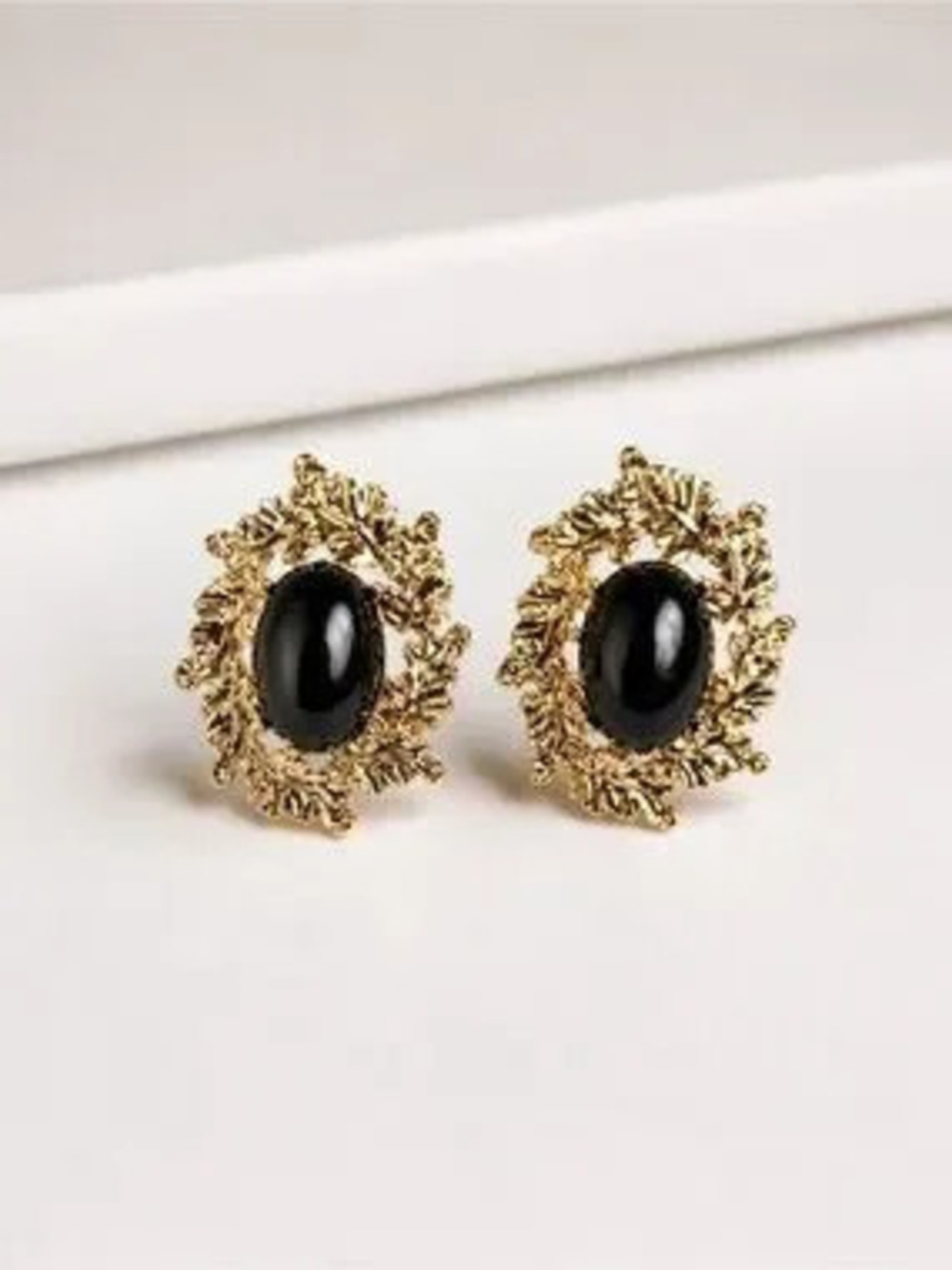 Gold-Tone Black Cabochon Statement Earrings